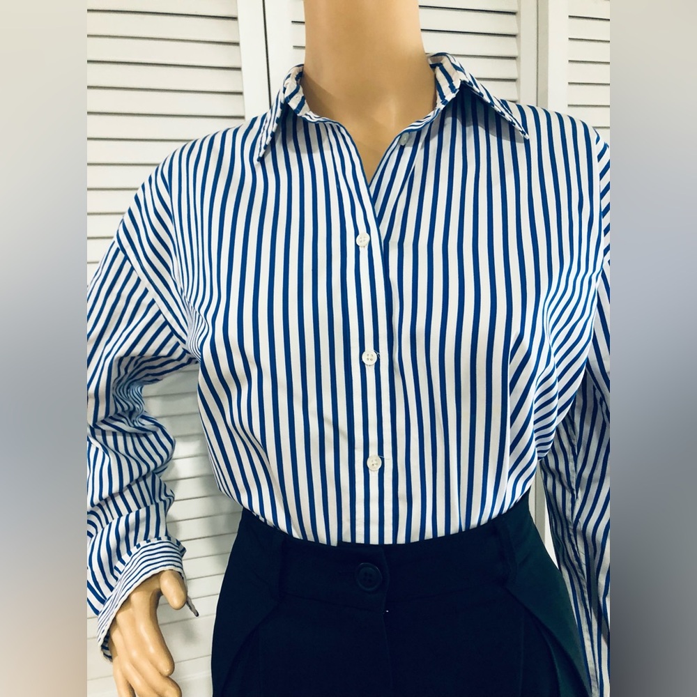 Ralph Lauren White and Blue Striped Button-Down Shirt